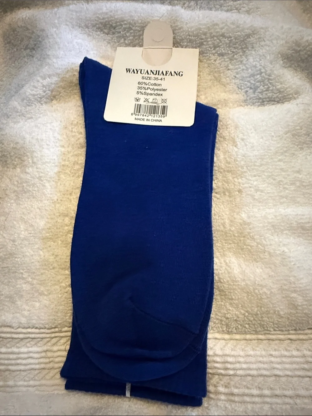 Blue Women's Crew Socks with White Logo